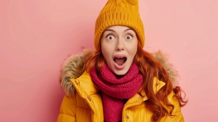 Surprised Woman in Winter Attire