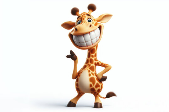 funny Giraffe with a big smile and big teeth on a white background