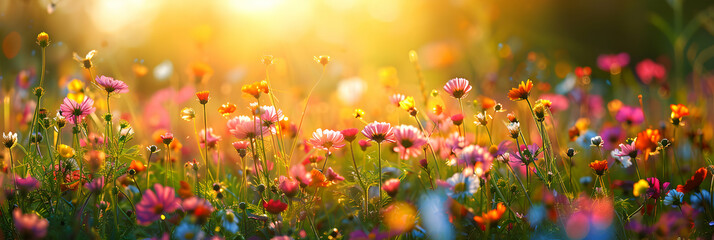 Vibrant Sunlit Wildflower Field: A Photorealistic Tapestry of Colors Bathed in Sunlight