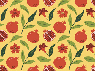 Pomegranate vector seamless pattern. Fruit abstract background. Modern trendy summer print. Vector design for paper.