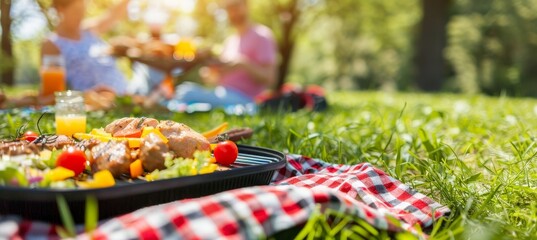 Labor day celebration  friends enjoying bbq in the park, embracing relaxation and festivity