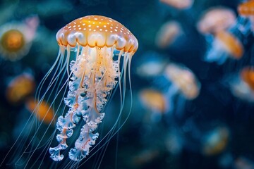 Beautiful jellyfish swimming in the sea. Jellyfish is a marine species of the genus Chrysaora.
