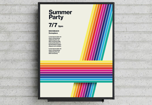 Summer Party Poster Template 3D Rainbow Stripes