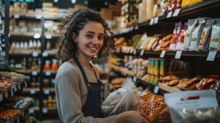 Employee Restocking Grocery Shelves - Powered by Adobe