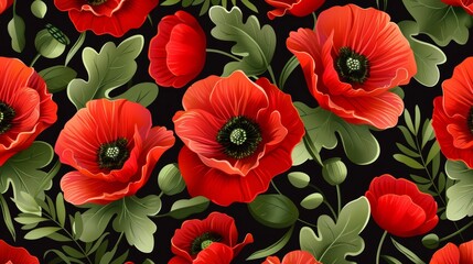 A seamless pattern with flowers of poppies. Modern illustration