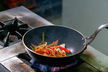 Close up of cooking in the frying pan.