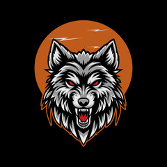 vector illustration of a wolf head under a full moon