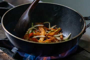 Close up of cooking in the frying pan.