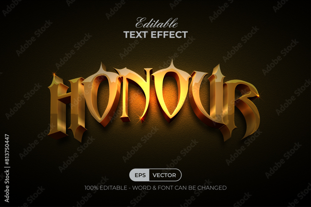 Poster honour gold text effect curve style. editable text effect.