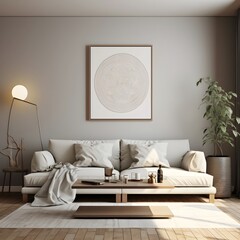 Photograph of a beige, natural and cream decoration of a modern living room