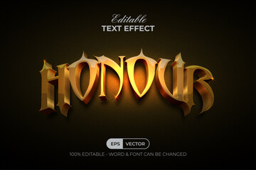 Honour Gold Text Effect Curve Style. Editable Text Effect.