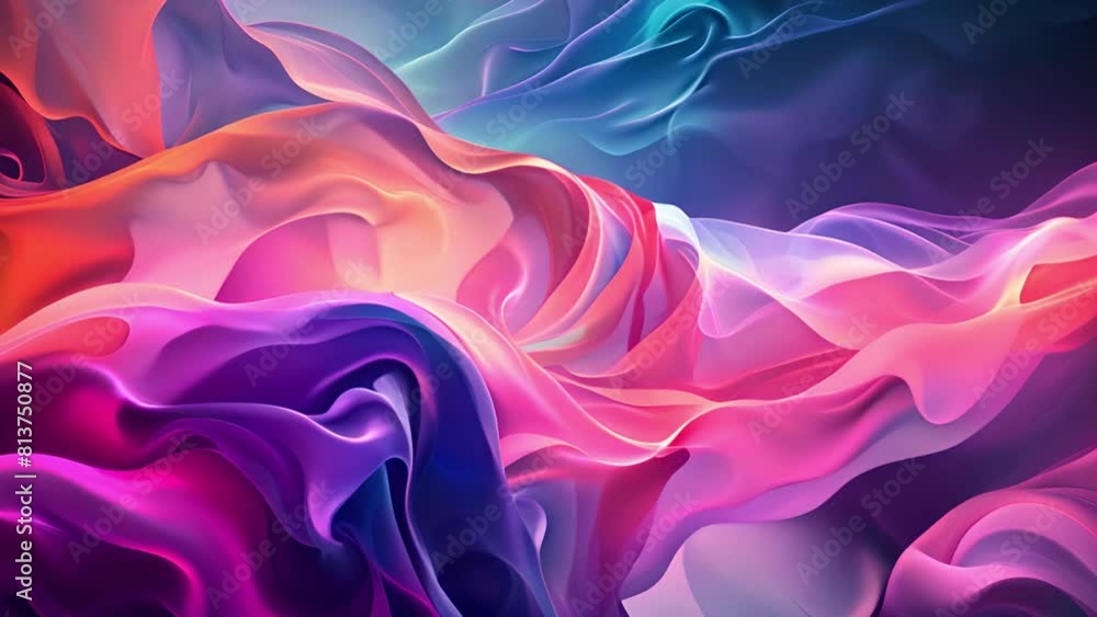 Fototapete swirling waves of blue and pink silk fabric create a dynamic and colorful abstract pattern.