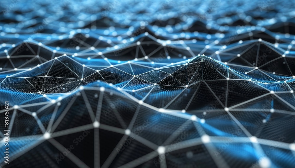 Poster interconnected dots on vibrant blue background abstract representation of communication