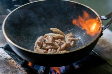 Close up of cooking in the frying pan.