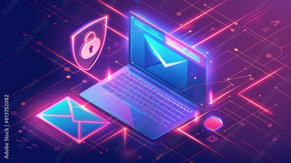 Aufkleber this modern illustration shows a laptop with a message on the screen, an envelope with a flying pape