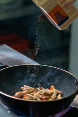 Close up of cooking in the frying pan.