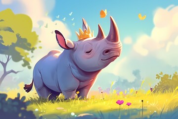 a rhinoceros is wearing a crown