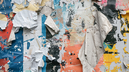 a wall with torn paper posters. 