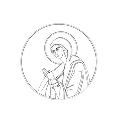Fototapeta premium Holy Virgin Mary. Religious coloring page in Byzantine style on white background