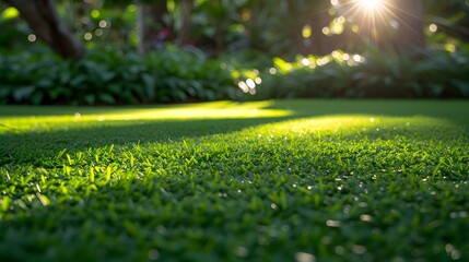 Naklejka premium Morning Dew Delight: Closeup of Fresh Green Grass. Generative AI