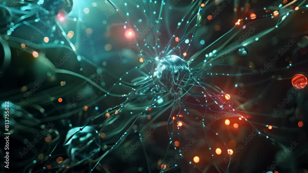 Fototapete detailed view of neurons under a dark background, showcasing intricate neural connections and struct