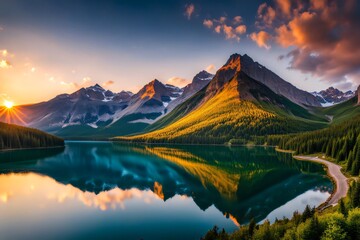 Fototapeta premium sunset over lake