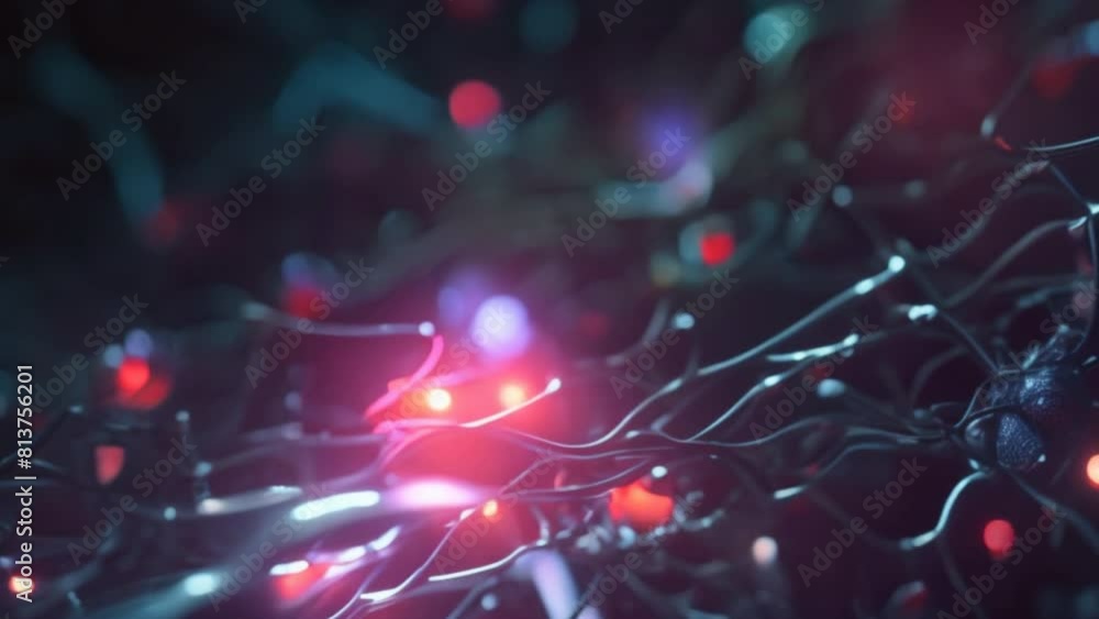 Poster network of interconnected neural pathways, pulsating with vibrant energy,