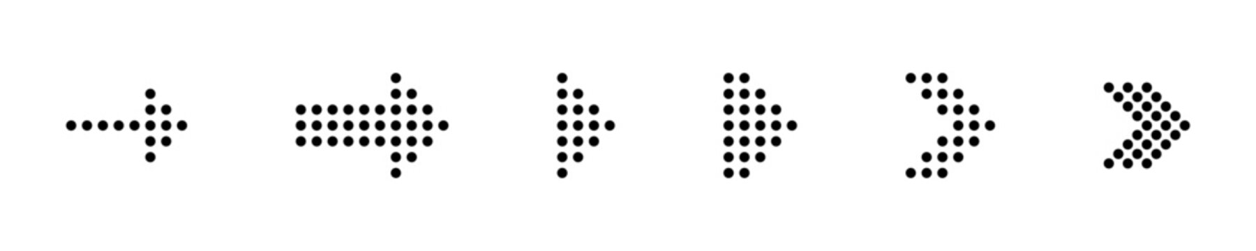 Dotted arrows vector icon set. Arrow dots style icons.