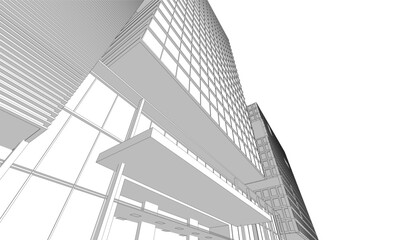 Office building sketch 3d rendering