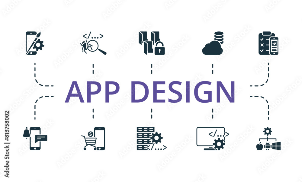 Poster app design set. creative icons. editable elements.