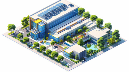 Sustainable Event Management: Conference Center Operating with Environmental Consciousness   Isometric Flat Design Icon Concept