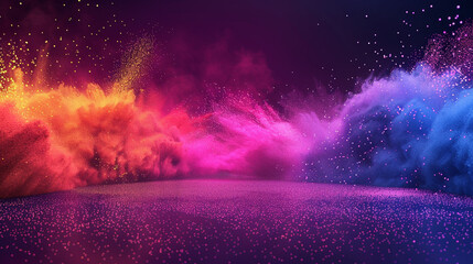A neon-lit scene of Explosion of colored powder background