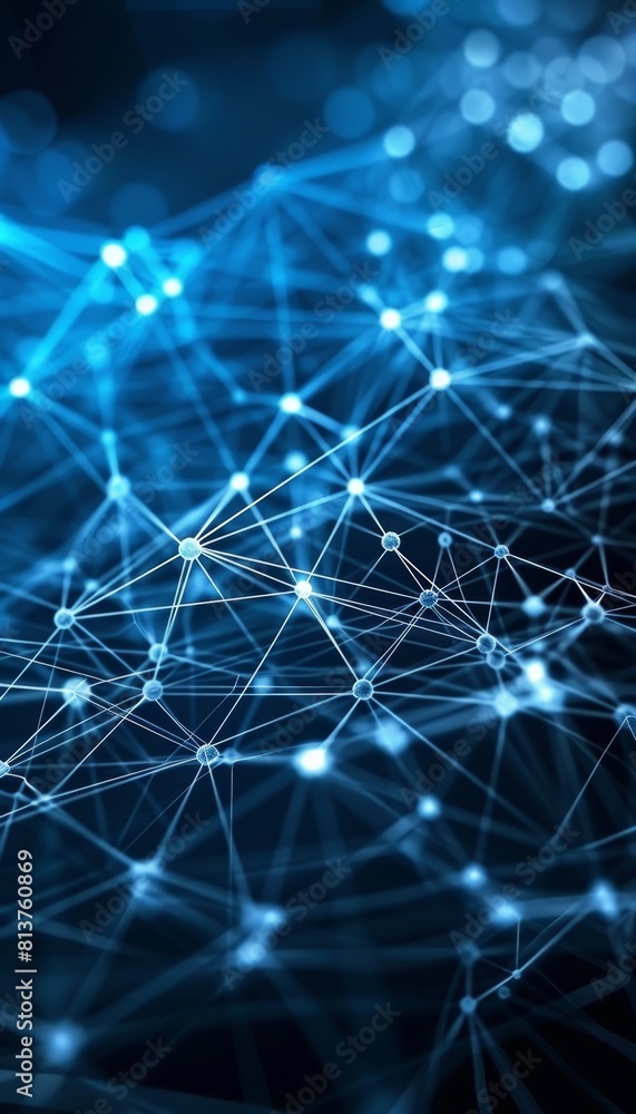 Poster vibrant network abstract interconnected dots on blue background symbolize communication