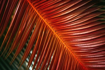 Close-up of a red palm leaf showcasing its intricate pattern and texture