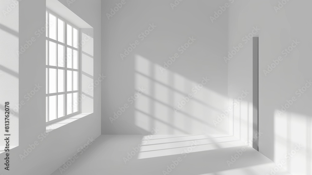 Poster white room with a window and door at the top. modern office space with a blank floor and walls. mode