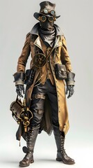 Fototapeta premium Steampunk character 3D illustration design from machine technology concept. Steampunk background.
