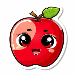 Obraz premium Cute apple catoon on a White Canvas Sticker,vector image