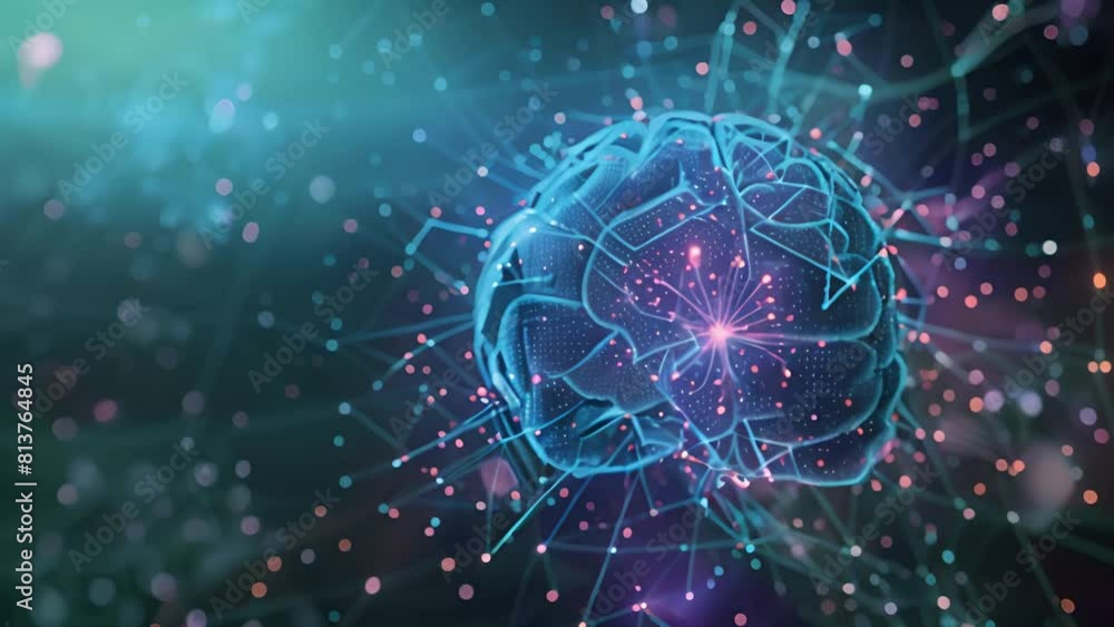 Aufkleber A digital brain with neural connections glowing against a dark background, symbolizing artificial intelligence.