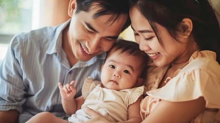 Obraz premium Happy family enjoying together sitting at home : Generative AI