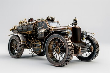 Steampunk character 3D illustration design from machine technology concept. Steampunk background.