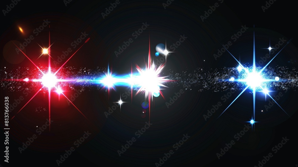 Poster flashlight effects with sparkles and glow rays isolated on black background. modern realistic set of