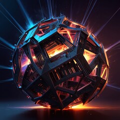 Fototapeta premium Abstract 3d rendering of golden network structure fractal Futuristic technology style abstract digital artwork