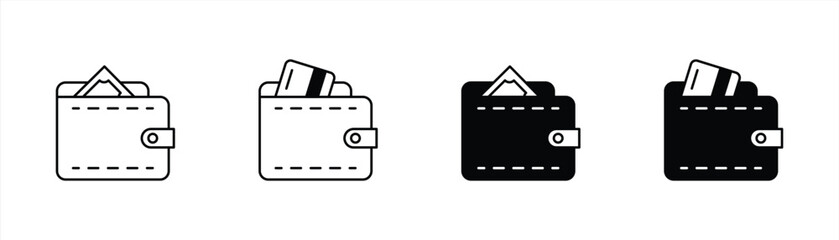 wallet icon set. wallet, money and credit card icon. vector illustration