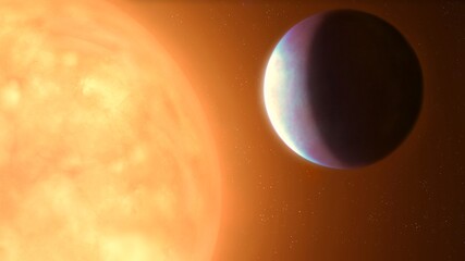 A rocky planet with an atmosphere of oxygen near an alien star. Potentially habitable exoplanet.