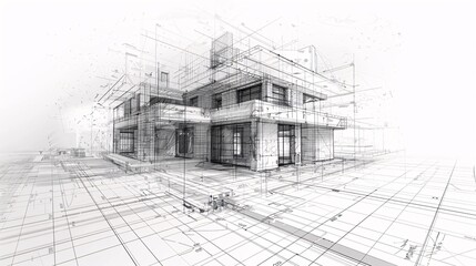Construction blueprint sketch, building architecture, text space