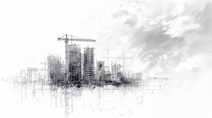 Hand-drawn construction architecture, building design, text space