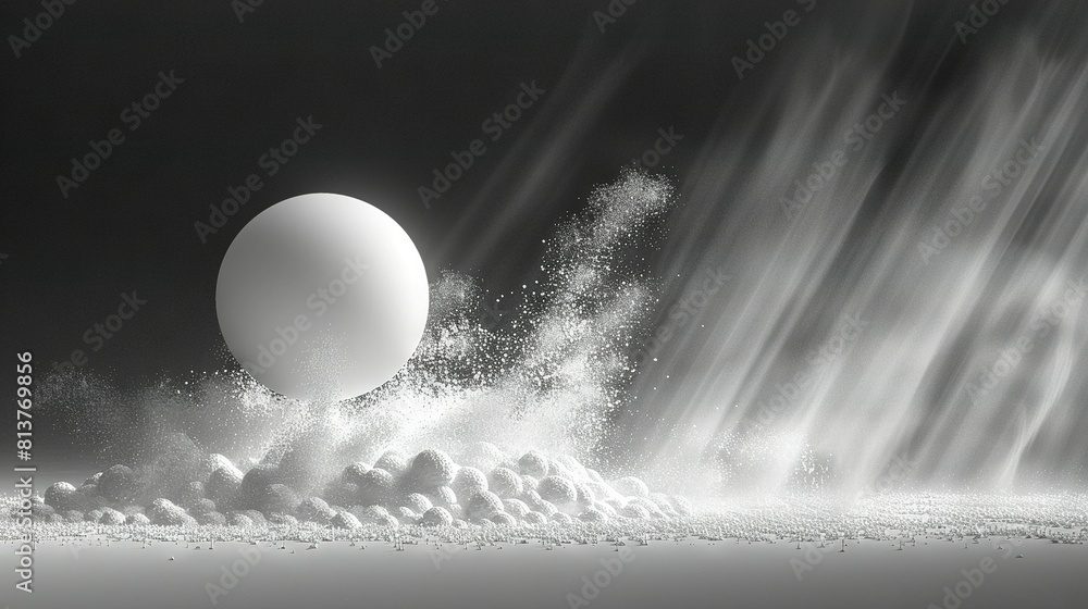 Poster an image depicts a monochrome snapshot of a sizeable egg resting amidst a heap of snow, with a fine 
