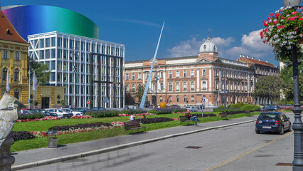 Fototapeta premium New building of Croatian Music Academy timelapse in Zagreb, Croatia.