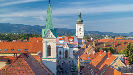 Fototapeta premium Church of St. Mark timelapse and parliament building Zagreb, Croatia.
