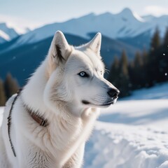 White husky wolf in the snowy forest